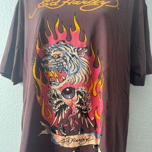 Ed Hardy Tiger Flame Graphic Tee - Brown